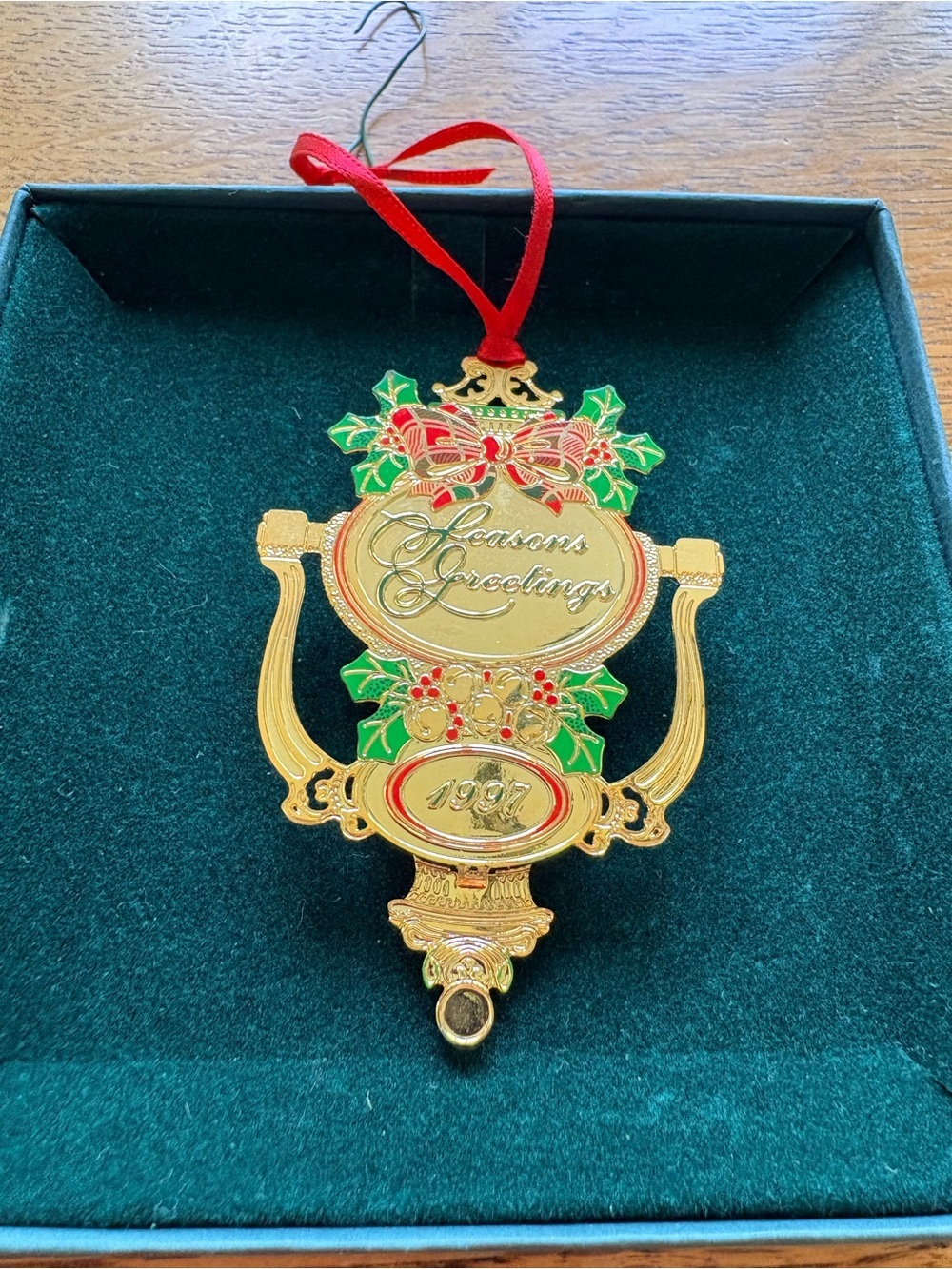 1997 Brass Door Knocker Seasons Greetings Baldwin Christmas ornament